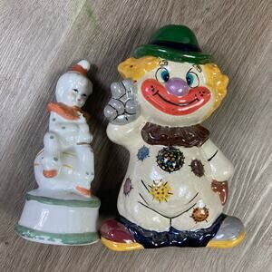 Vintage‎ Ceramic Clown Figurines Set of 2 Hand-Painted Collectibles